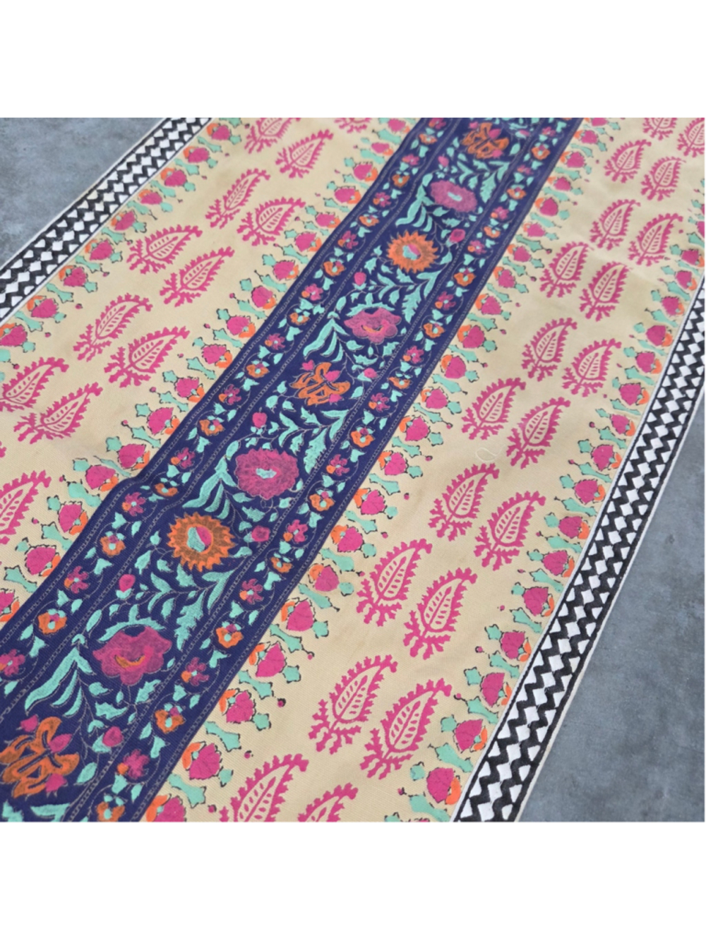 Vintage Indian Hand Block Print Cotton Table Runner Dupatta Paisley Boho 24x98 - Picture 8 of 10